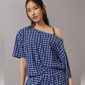 Anthropologie | Daily Practice Barsa Loungewear Top Blue Gingham Plaid L Petite
